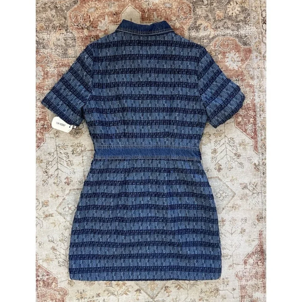 Jason Wu Collared Tweed Denim Mini Belted Dress Womens Size M NWT - Picture 9 of 9